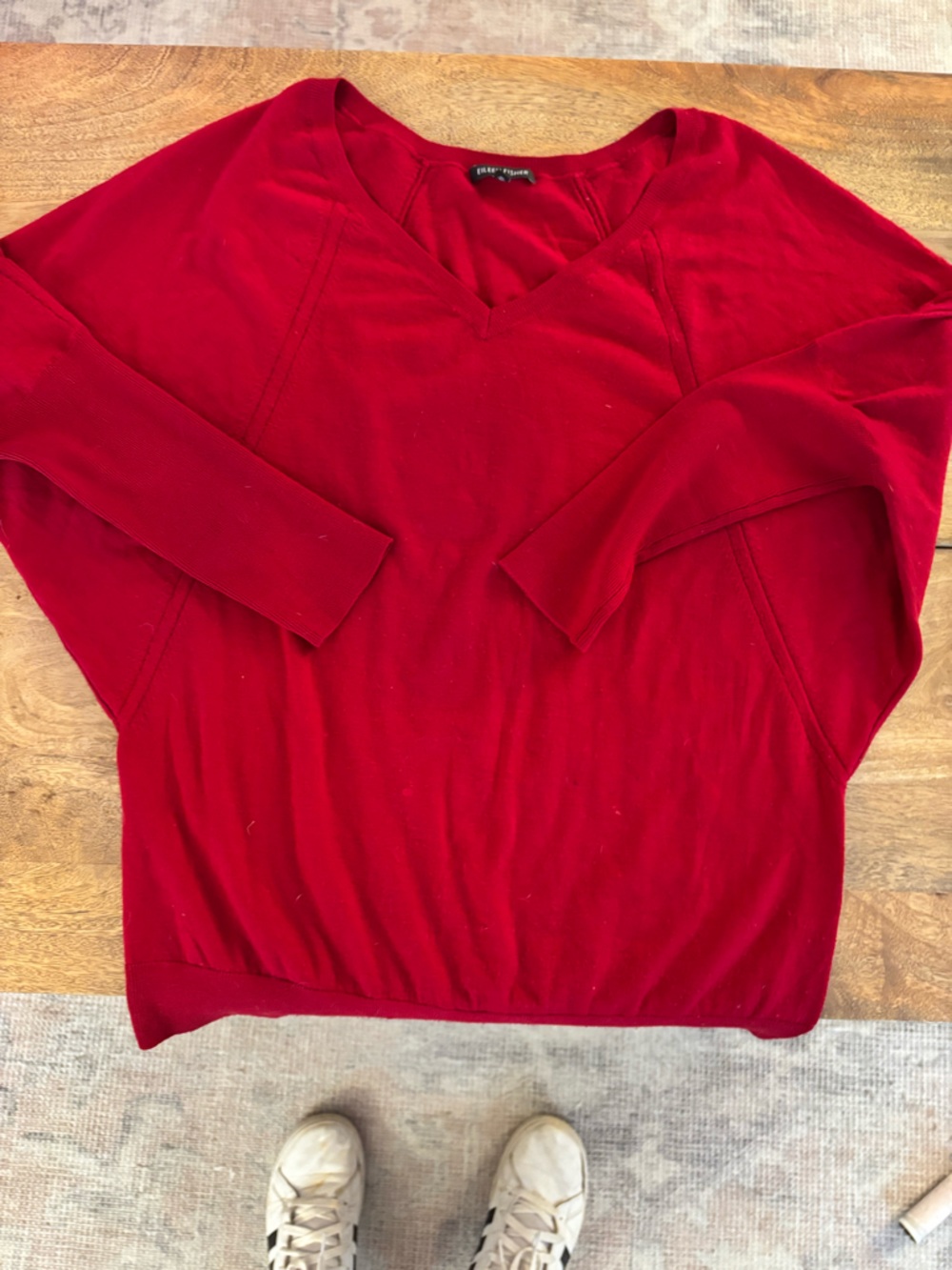 Eileen Fisher Red V-Neck Dolman Sweater Top